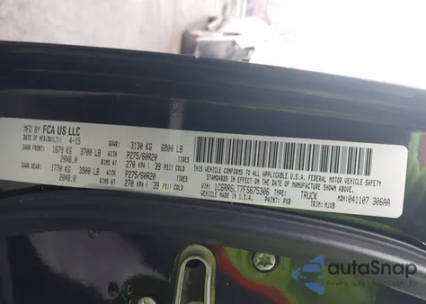 2015 Ram 1500 Outdoorsman из США, поврежденный, VIN 1C6RR6LT7FS675306